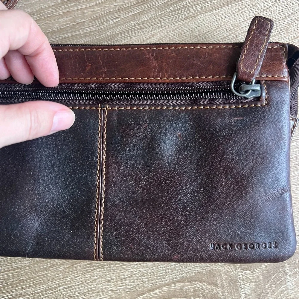 Jack Georges Leather Wallet/Credit Card Zippered Pouch Quiet Luxury Classic